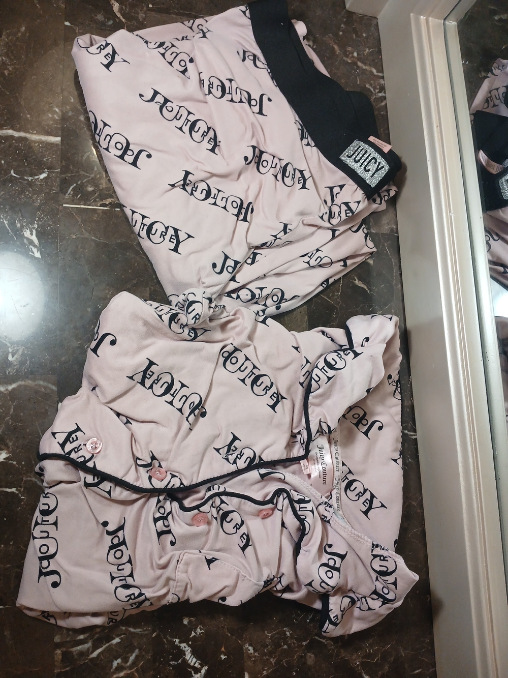 Juicy Couture Light Pink Logo Pajama Set with Black Trim